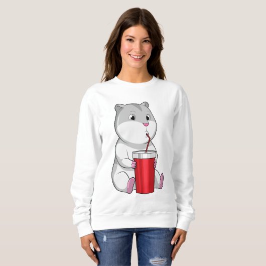 Hamster mit Tasse und Trinkstroh Sweatshirt (Vorne ganz)
