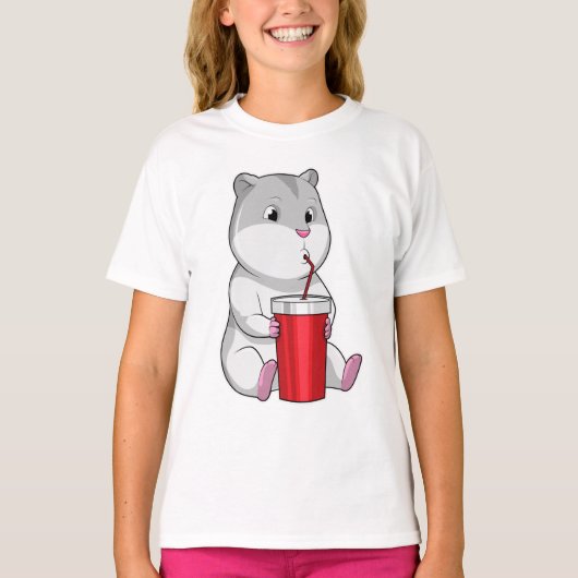 Hamster mit Tasse und Trinkstroh T-Shirt (Vorderseite)