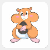 Hamster mit Walnuss Quadratischer Aufkleber (Vorderseite)