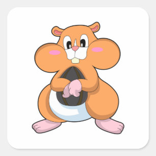 Hamster mit Walnuss Quadratischer Aufkleber