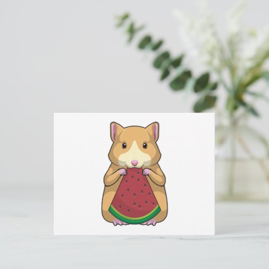 Hamster mit Watermelon Postkarte (Stehend Vorderseite)