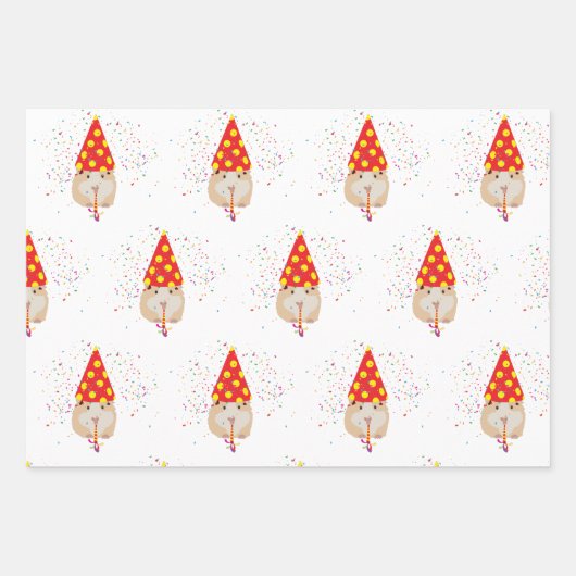 Hamster Partying - Tiere mit Party Geschenkpapier Set (Vorderseite)