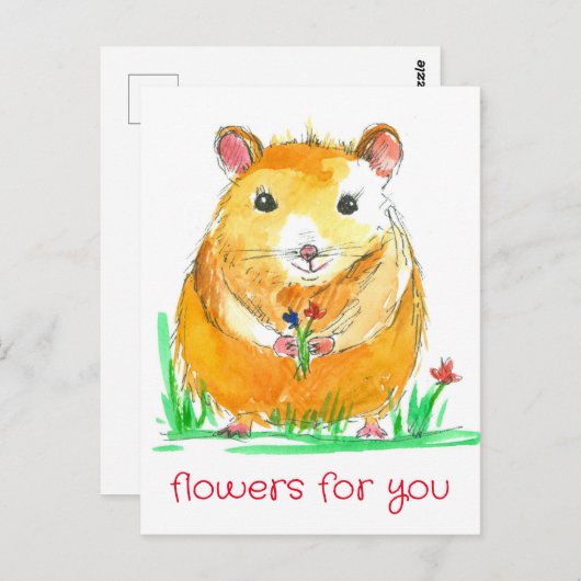 Hamster Pet Blume Bouquet Kind Worte Postkarte (Vorne/Hinten)