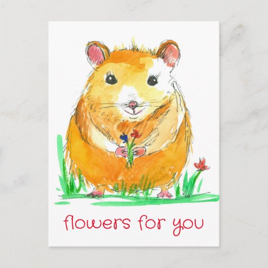 Hamster Pet Blume Bouquet Kind Worte Postkarte (Vorderseite)