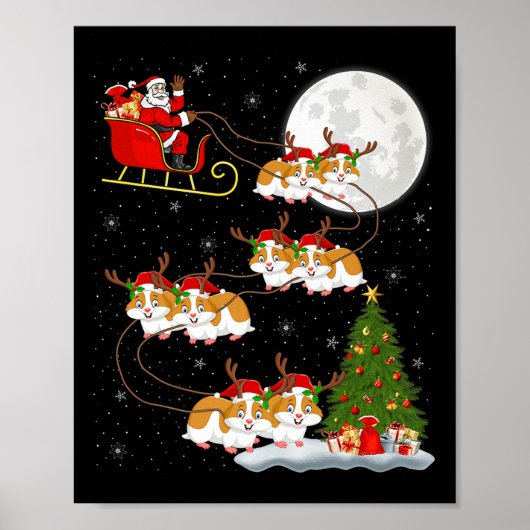 Hamster Santa Sleigh Flying Funny Magical Christma Poster (Vorne)