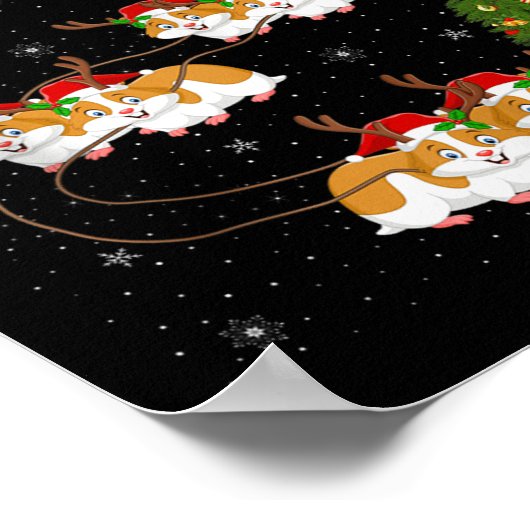Hamster Santa Sleigh Flying Funny Magical Christma Poster (Ecke)