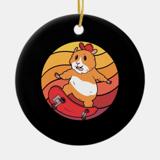 Hamster Skateboard Retro Keramik Ornament (Vorne)