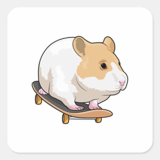 Hamster Skater Skateboard Quadratischer Aufkleber (Vorderseite)