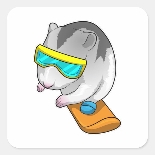 Hamster Snowboarder Snowboard Quadratischer Aufkleber (Vorderseite)