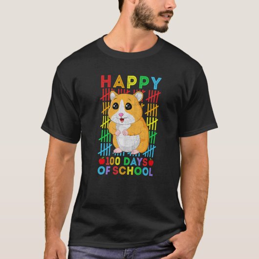 Hamster Teacher Student Happy 100 Days of School T-Shirt (Vorderseite)