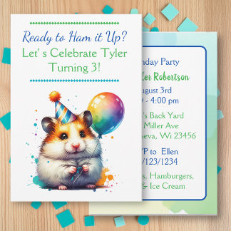Hamster Themed Boys Geburtstagsparty Einladung