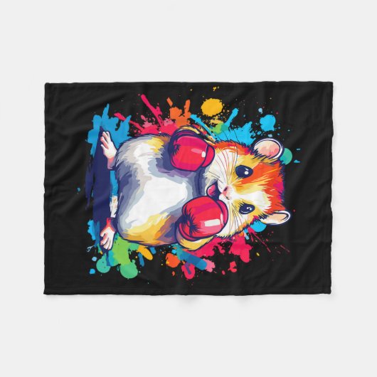 Hamster Tragen Boxhandschuhe Farben Kunst Fleecedecke (Vorderseite (Horizontal))