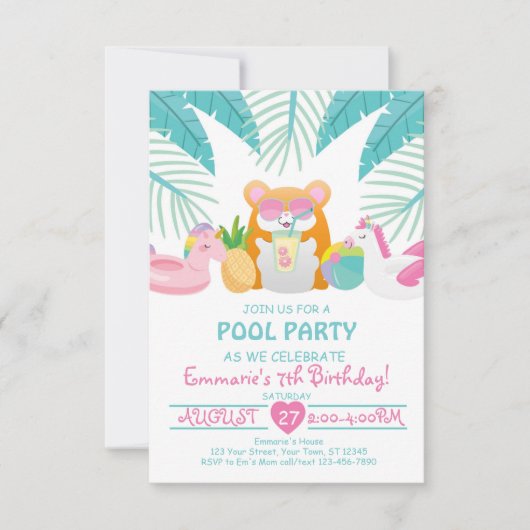 Hamster-Tropisches-Poolparty-Einladung Einladung (Vorderseite)
