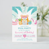 Hamster-Tropisches-Poolparty-Einladung Einladung (Stehend Vorderseite)