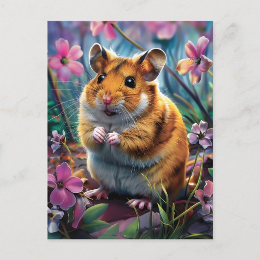 Hamster unter den rosa Blume Postkarte (Vorderseite)