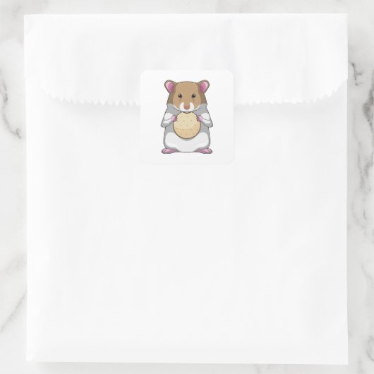 Hamster with Biscuit Quadratischer Aufkleber (Tasche)