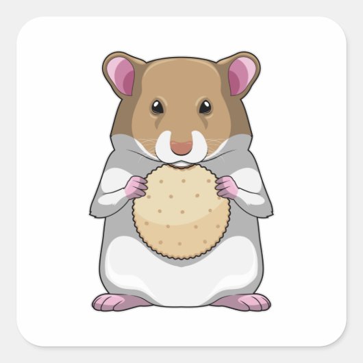 Hamster with Biscuit Quadratischer Aufkleber (Vorderseite)