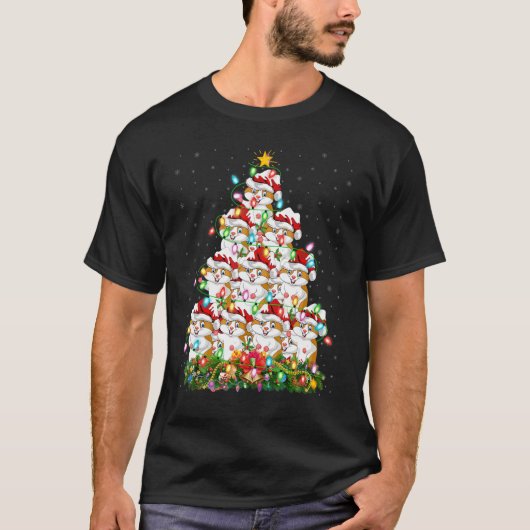 Hamster   Xmas Lights Santa Hamster Christmas Tree T-Shirt (Vorderseite)