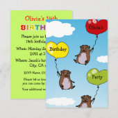 Hamsterballons, Geburtstagsparty personalisiert Einladung (Vorne/Hinten)