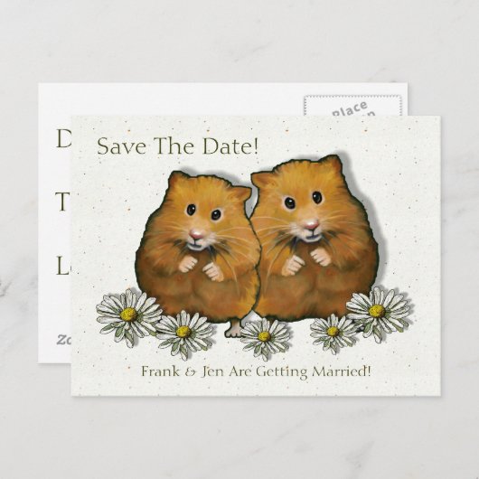 Hamsterpaare, Daisien: Save the Date, Ehe Ankündigungspostkarte (Vorne/Hinten)