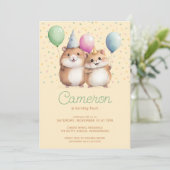 Hamsters & Balloons Geburtstagsfeier Einladung (Stehend Vorderseite)