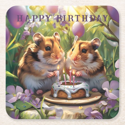 Hamsters Geburtstagsparty Geburtstag Rechteckiger Pappuntersetzer (Vorderseite)