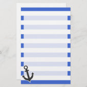 Han Blue Horizontal Stripes; Nautical Anchor Briefpapier (Vorne/Hinten)