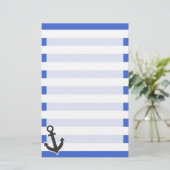 Han Blue Horizontal Stripes; Nautical Anchor Briefpapier (Stehend Vorderseite)