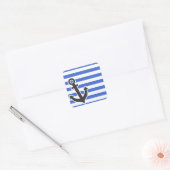 Han Blue Horizontal Stripes; Nautical Anchor Quadratischer Aufkleber (Umschlag)