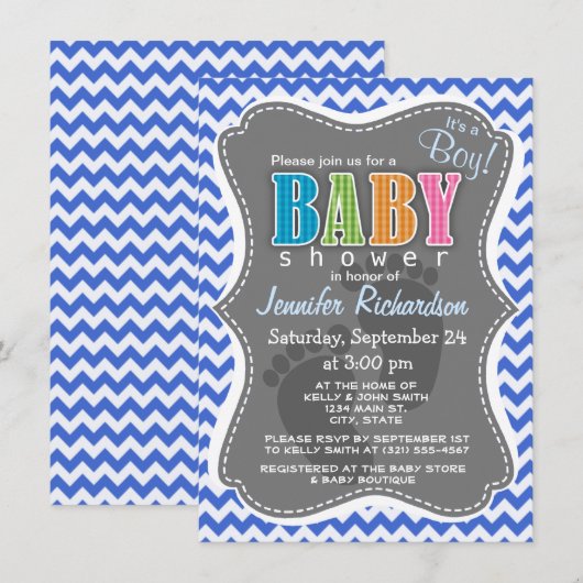 Han Blue Zickzack Stripes Einladung (Vorne/Hinten)