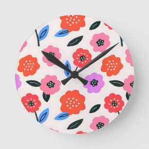 Han zeichnet Blumenmuster Runde Wanduhr