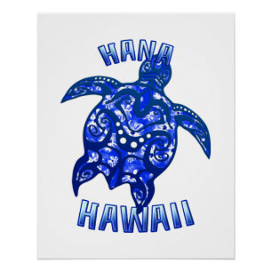 Hana Hawaii Vacation Tribal Turtle Poster