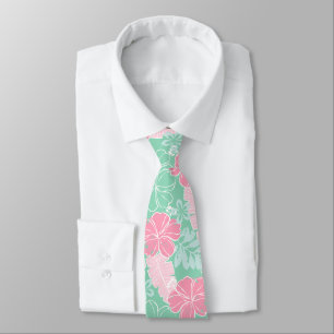 Hana Hawaiian Hibiscus Tropisch - Mint und Pink Krawatte