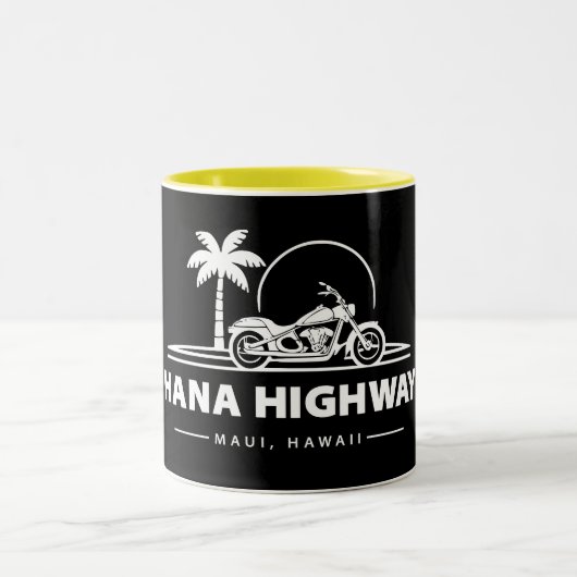 Hana Highway Maui Hawaii Motorrad Zweifarbige Tasse (Mittel)