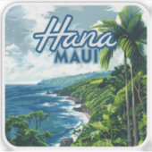 Hana Maui Hawaii Road bis Hana Beach Coast Retro Aufkleber (Vorderseite)