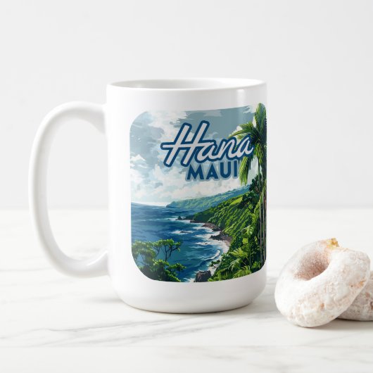 Hana Maui Hawaii Road bis Hana Beach Coast Retro Kaffeetasse (Mit Donut)