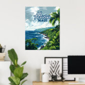 Hana Maui Hawaii Road bis Hana Beach Coast Retro Poster (Heimbüro)