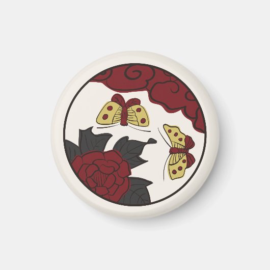 Hanafuda "Botan-ni-chou" Magnet (Vorne)