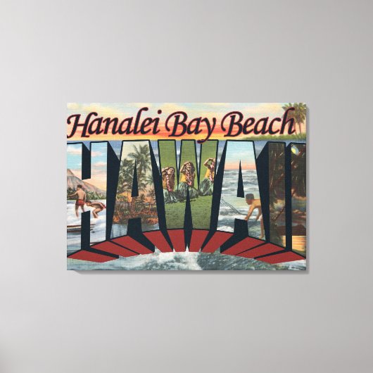 Hanalei Bay Beach, Hawaii - Große Briefszenen Leinwanddruck (Vorderseite)