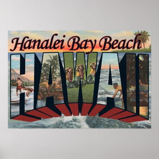 Hanalei Bay Beach, Hawaii - Große Briefszenen Poster (Vorne)