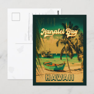 Hanalei Bay Hawaii Vintage Palm Bäume Souvenir 60e Postkarte