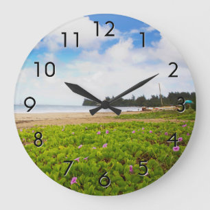 Hanalei Bay, Kauai Hawaii Beach Blume Große Wanduhr