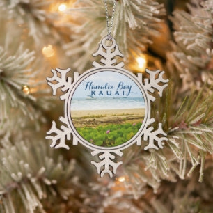 Hanalei Bay Kauai Hawaii Beach + Boote Schneeflocken Zinn-Ornament