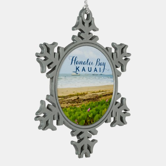Hanalei Bay Kauai Hawaii Beach + Boote Schneeflocken Zinn-Ornament (Links)