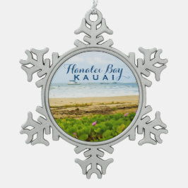 Hanalei Bay Kauai Hawaii Beach + Boote Schneeflocken Zinn-Ornament