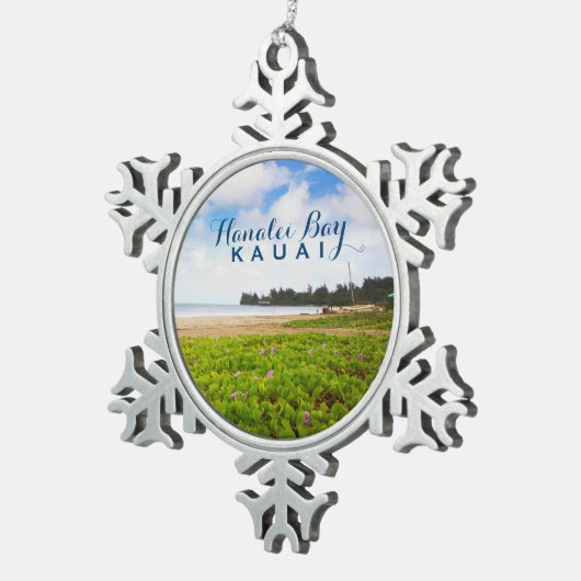 Hanalei Bay Kauai Hawaii Snowflake Pewter Christma Schneeflocken Zinn-Ornament (Rechts)