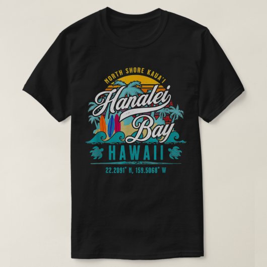 Hanalei Bay North Shore Kauai Hawaii Retro Sun T-Shirt (Design vorne)