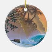 Hanalei Bucht-Strand-Brandung Keramik Ornament (Hinten)