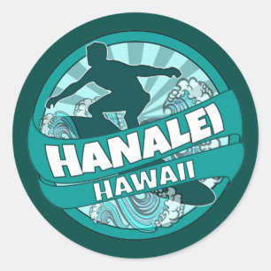 Hanalei Hawaii aquamarine Surfer-Logoaufkleber Runder Aufkleber