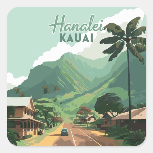 Hanalei Kauai Hawaii Bay Mountains Green Quadratischer Aufkleber (Vorderseite)
